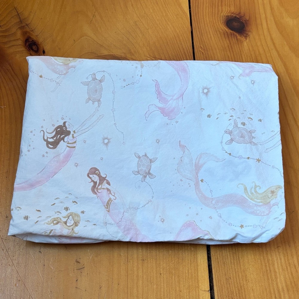 POTTERY BARN KIDS *Standard* Mermaid Swimming Turtle Print Organic Pillowcase